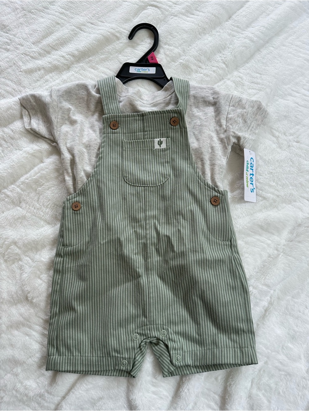 Carter's Sage Green Striped Overalls - Kids